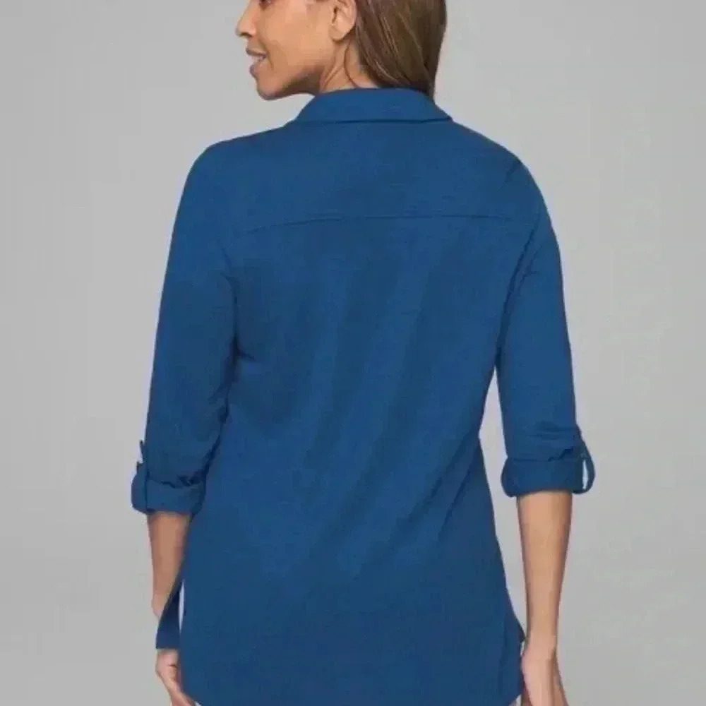 Soma Size M Blue 3/4” Sleeve Slub Collar Button Down Modal Blouse Tee Top